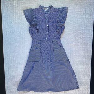 Striped Blue Dress with Ruffle Sleeves